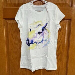 The Children's Place Girls L 10-12 White Unicorn Short Sleeve Shirt T-shirt NWT